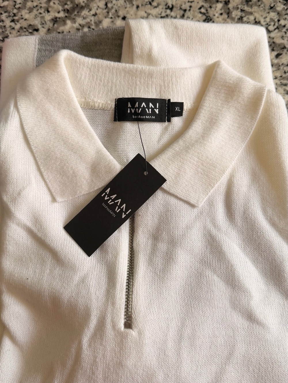 Boohoo White Polo Zip Knit Shirt